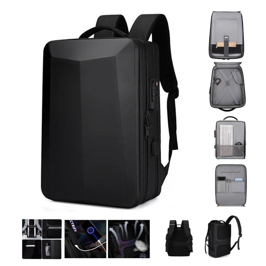 ABS Hard Shell Tas Laptop Backpack Travel Anti thief TSA Lock USB