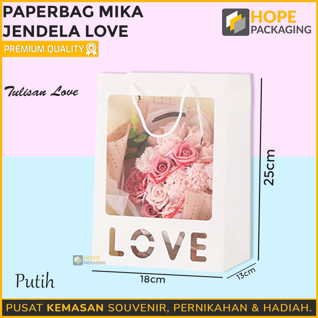 Paperbag Mika Jendela Love Hadiah Valentine / Paperbag Flower Bouquet Mini / Paper Bag Premium Mika