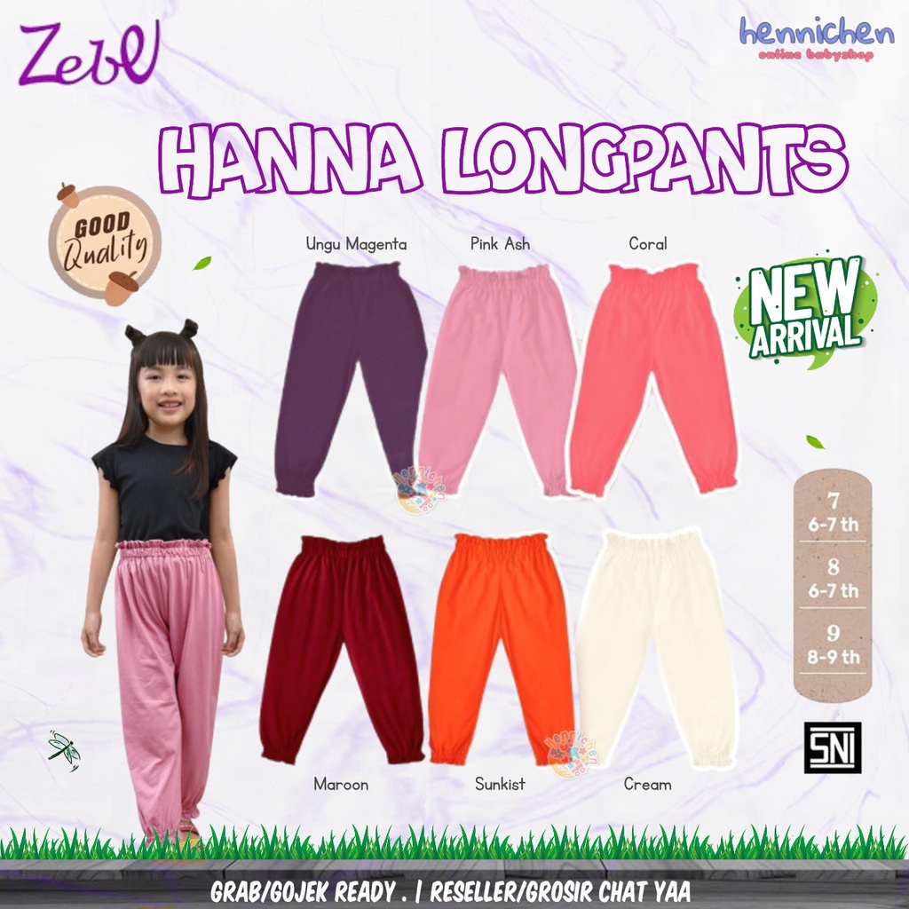 ZEBE Hanna Longpants 6-9 Tahun Celana Panjang Adem Fashion Anak Perempuan