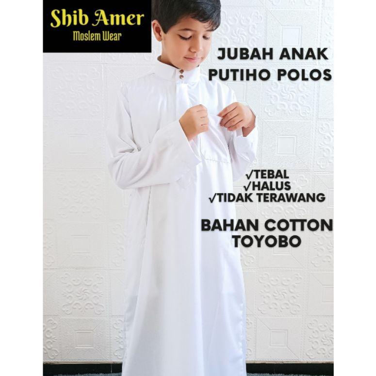 [CHHTJ8553] Jubah Putih / Gamis Putih Anak Laki Laki. Putih Polos Kerah Tegak Thobe
