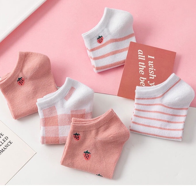 IL - Kaos Kaki Wanita Motif Pink Buah Garis Kaos Kaki Wanita SC-28