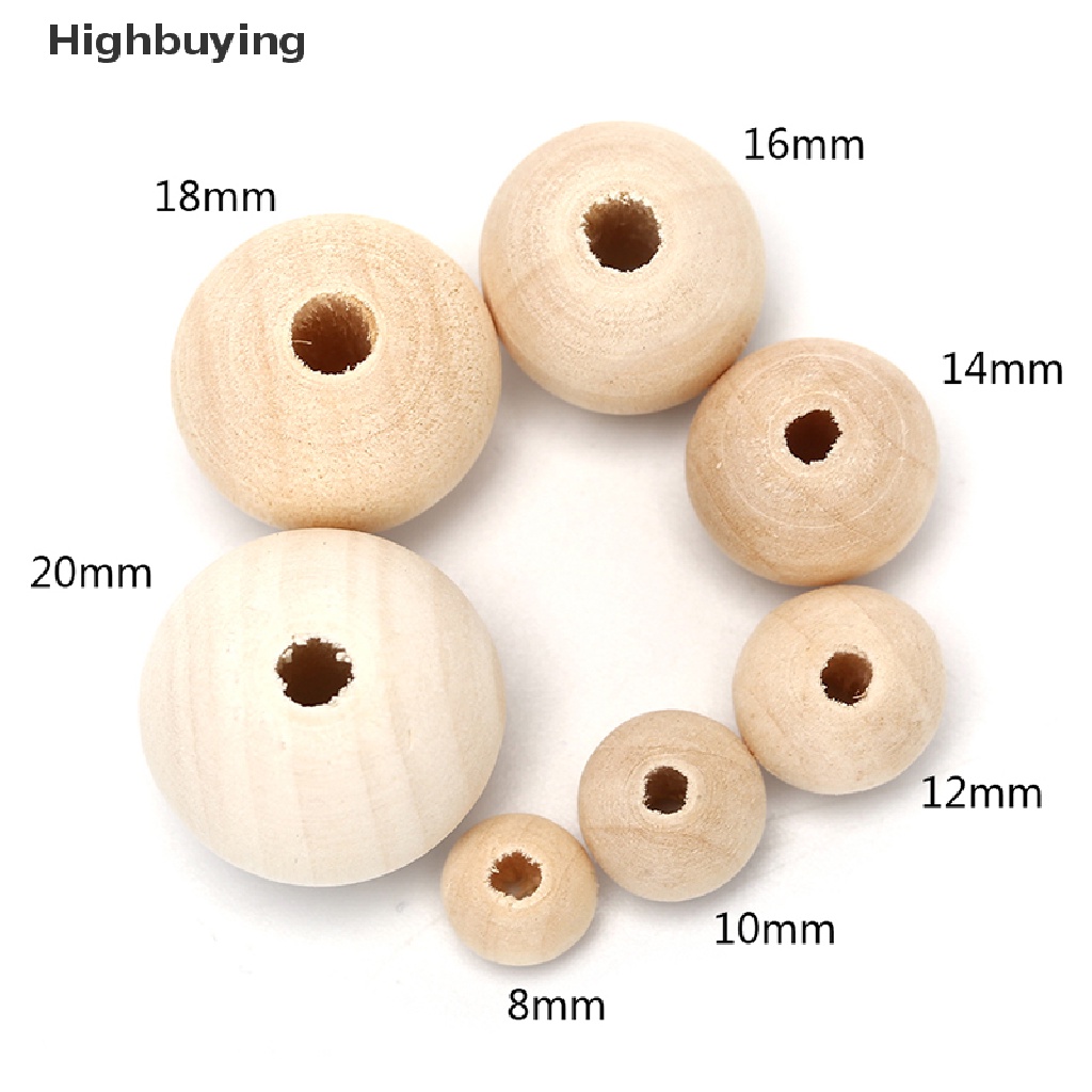 Hbid Manik-Manik Spacer Kayu Bulat Natural Uned Ball Beads DIY Craft Perhiasan Glory