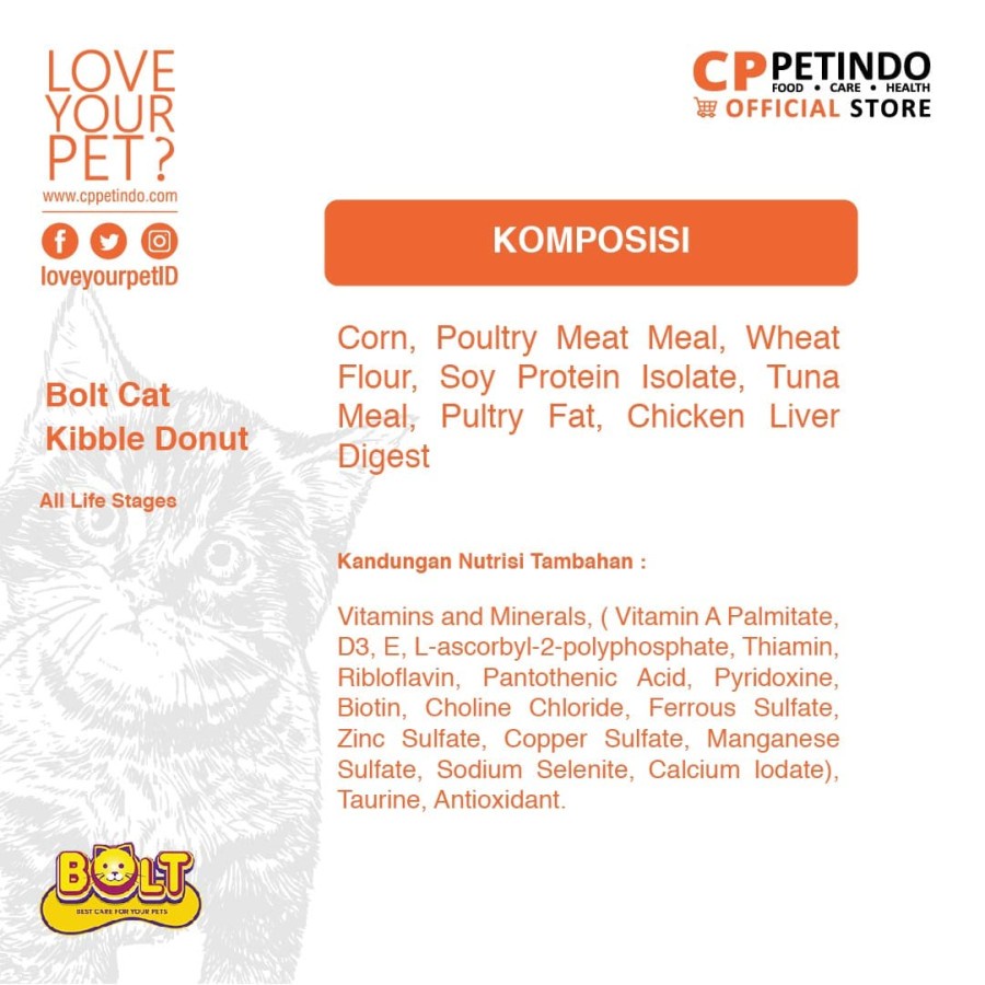 GRAB/GO-JEK Makanan Kucing Bolt Donat Tuna Flavour Kemasan 8KG