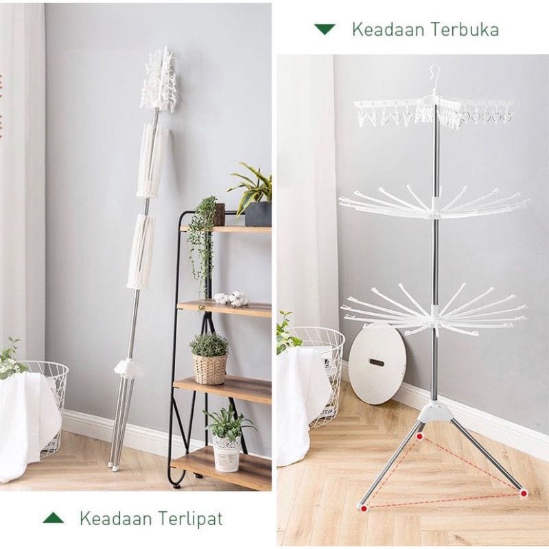 Stand Hanger Gantungan Jemuran Pakaian Baju Anak Bayi Model Menara 3 Tingkat Bahan Stainless Steel Kuat Ringan Perlengkapan Rumah Tangga Import - V1A1 - Comforthomes