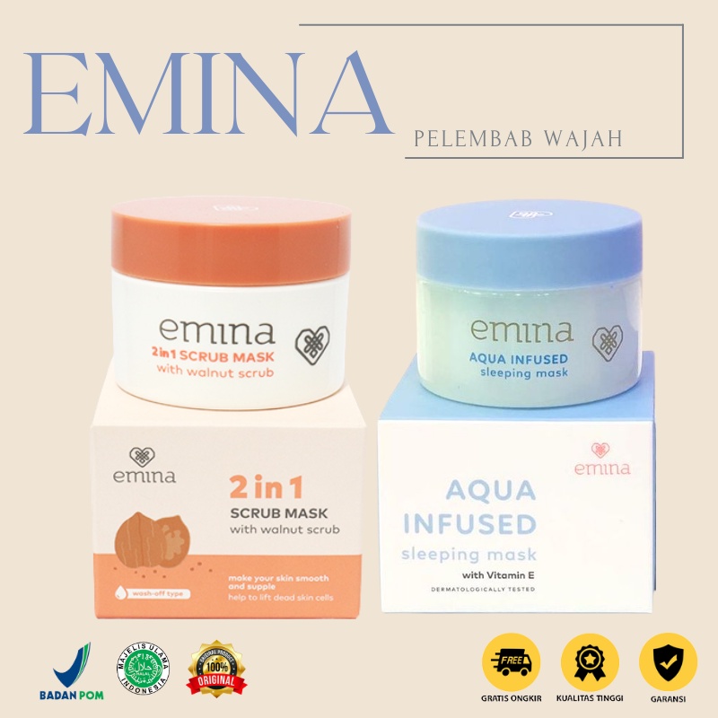 Jual Laamiahijab Emina Aqua Infused Sleeping Mask 30 g dan 2in1 Scrub