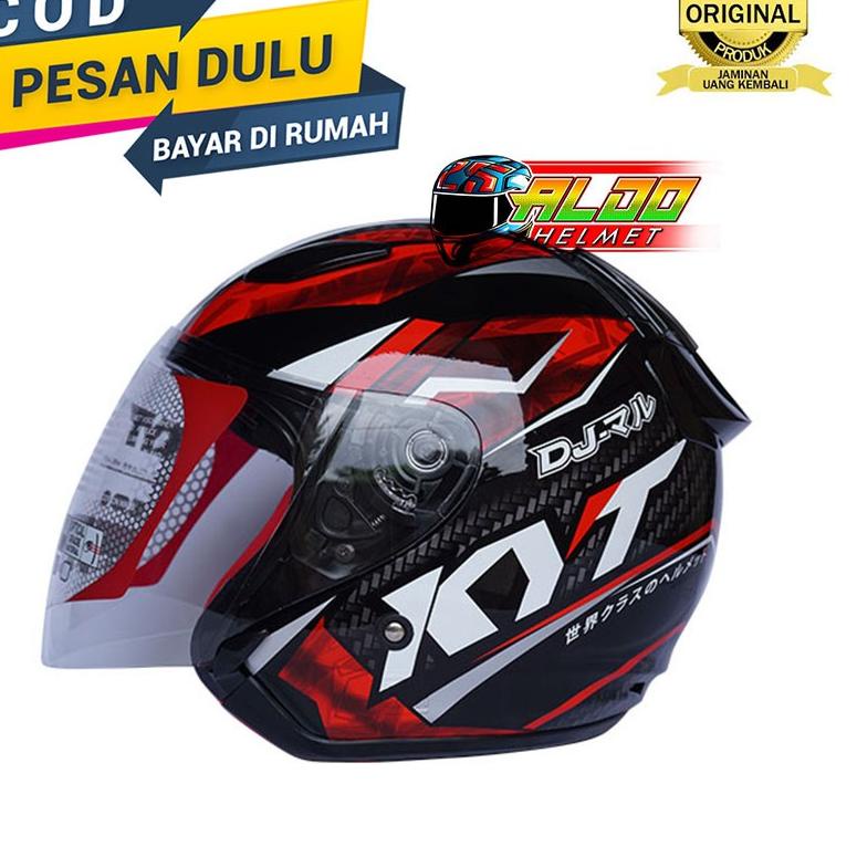 Pusat Diskon HELM KYT DJ MARU MOTIF  BLACK RED | HALF FACE SNI DJ MARU ORIGINAL