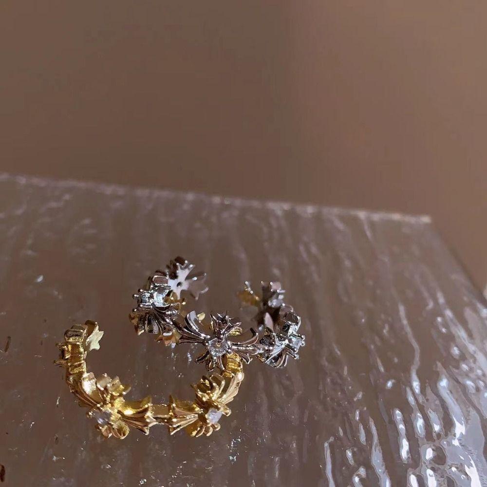 Mxbeauty Cincin Silang Trendy Simple Punk Keren Logam Kristal Gaya Korea Ring