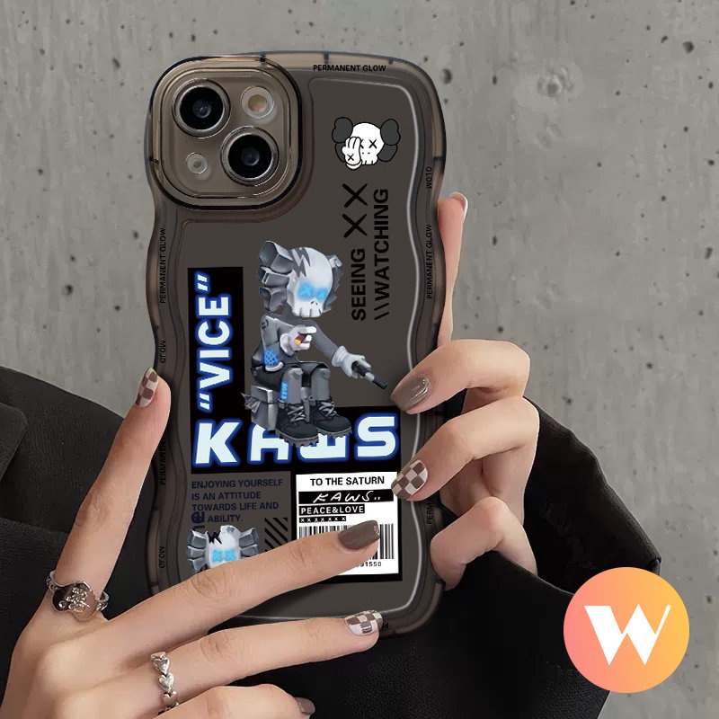 IPHONE Casing Tepi Bergelombang Kaws Merek Trendi Kompatibel Untuk Iphone7 6 Plus11 12 14 13 Pro Max XR X XS Max 6s8 14 Plus SE 2020 Kartun Beruang Keras Lembut Tpu Phone Cover