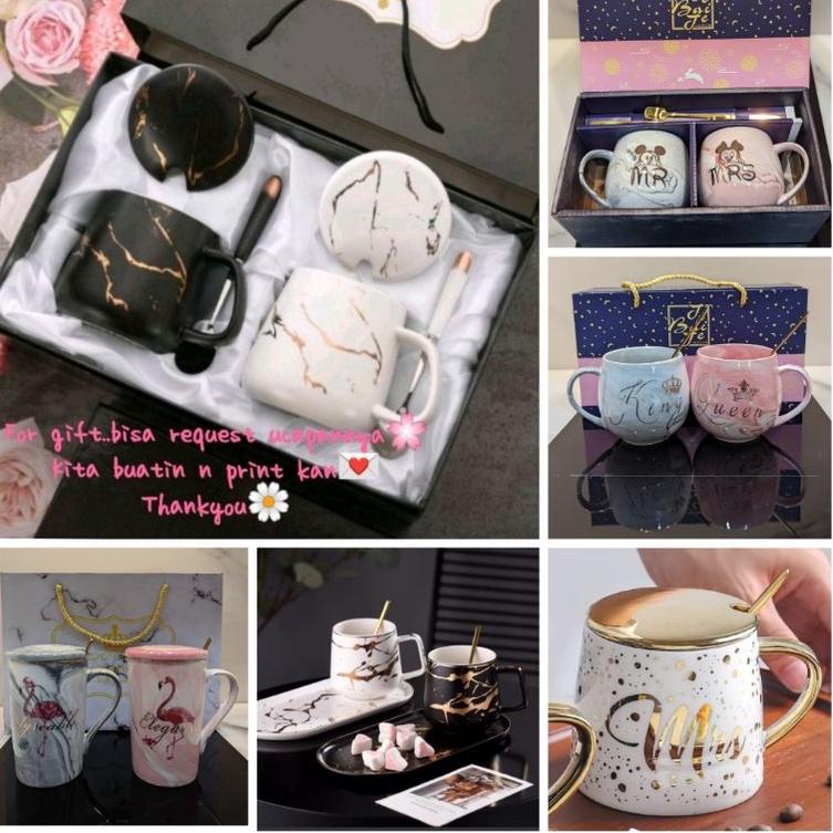 Original (HAMPERS) Gelas Marble glass couple / Canada Marble Mug Gift Box / Gelas Marble Tutup / Ham
