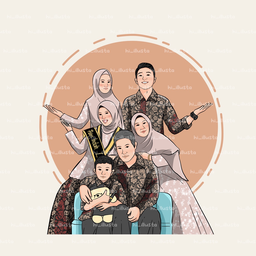 Jasa ilustrasi Digital hadiah gift foto keluarga birthday anniv wedding