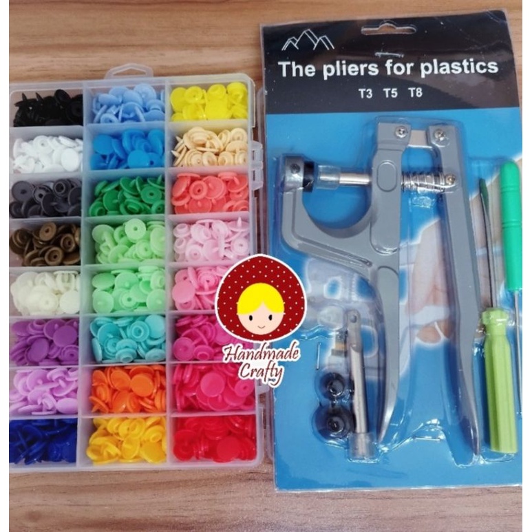 Alat pasang kancing snap plastik T5,T8 + 408 set kancing snap 24 warna