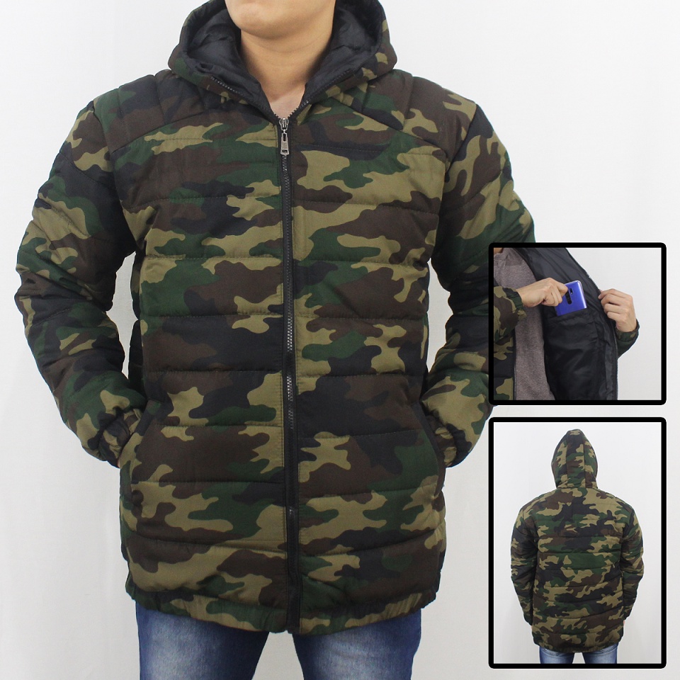 JAKET PUFFER CAMO ARMY HIJAU 01 TEBAL PRIA SIZE M L XL XXL  - JAKET WINTER - JAKET PARASUT TEBAL PRIA - JAKET GUNUNG TEBAL - JAKET HIKING - MANTEL TEBAL