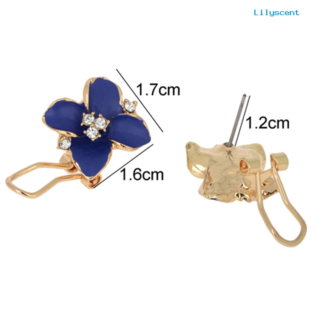 [LS] 1pasang Wanita Fashion Elegan Kristal Imitasi Camellia Ear Studs Earrings Perhiasan Untuk Pakaian Sehari-Hari