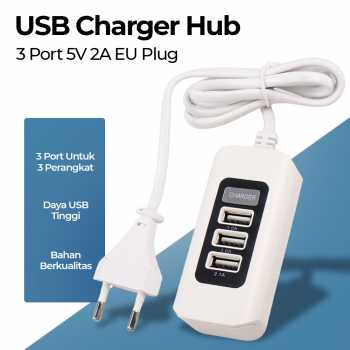 USB Hub Charger 3 Port 5V 2A EU plug / Adapter Adaptor Colokan Charger 3 Lubang / Stop Kontak USB Fast Charging Function 5V 2A / Adapter Port Usb Portable Colokan 5 Port Konektor Extender Hp Tablet /Cabang USB Murah Simpel Ringkas USB Port Hub Colokan Usb