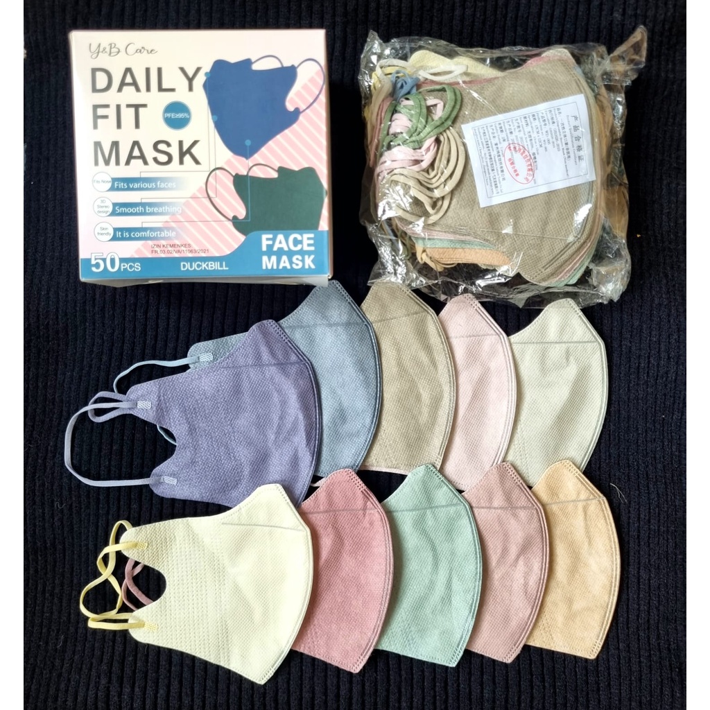 MASKER 3 PLY DUCKBILL Y&amp;B Care 50pcs MIX WARNA