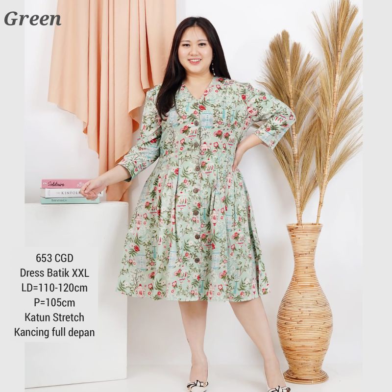 BIGSIZE DRESS BATIK ARUNA MODERN XXL BAJU KERJA 653 TERUSAN WANITA KANTOR BUSUI JUMBO FASHION MURAH katun stretch melar