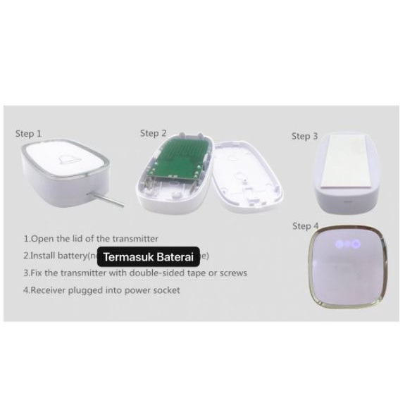 Bel Rumah 300M IP44 Wireless Anti Air [Bisa Pilih Musik] Waterproof Door Bell Pintu Bel Jarak Jauh Tanpa Kabel Anti Air Bel Tahan Air Bel Listrik