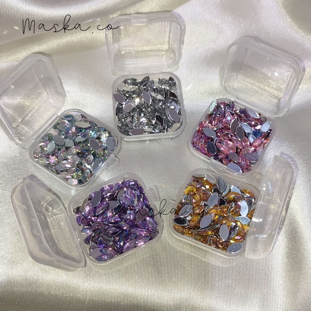 Premium Rhinestone Gemstone Crystal Manik Daun Manik Lancip Henna Kristal
