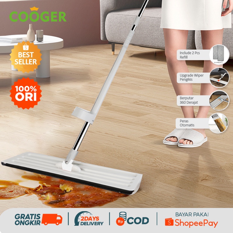 New ExclusiveCOOGER New Ultra White Standing Wiper Mop Microfiber Alat Pel Lantai 2in1 Dapat Berdiri