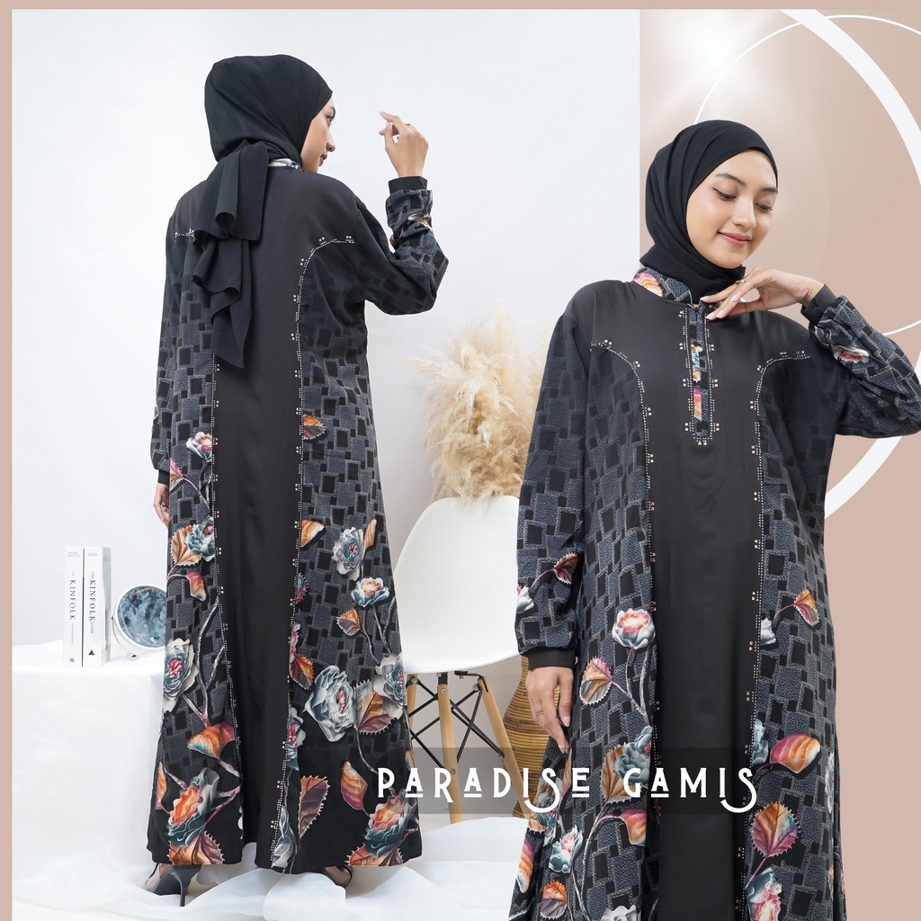 Gamis Abaya Syari Bordir Arab Turki Turkey Hitam Jetblack Viscose Wanita Mewah Busui Ibu Ibu Jumbo L