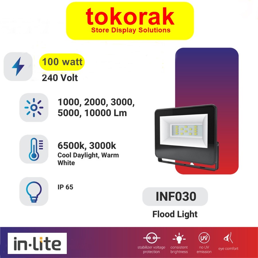 LAMPU SOROT LED IN LITE FLOODLIGHT 100 WATT INLITE INF030