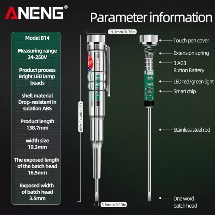 ANENG Obeng Tespen Tester Pen with Indicator LED - B14 - Transparent