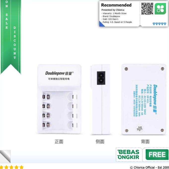 DOUBLEPOW CHARGER BATERAI 4 SLOT AA/AAA + 4 PCS AA 3000MAH - DP-K11
