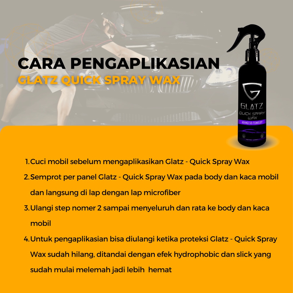 Pengkilap Bodi Mobil dan Kaca Mobil Permanent Efek Daun Talas GLATZ Quick Spray Wax