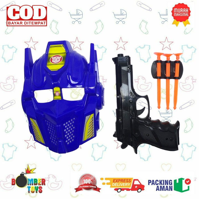 MAINAN ANAK PISTOL TOPENG TEMBAK TARGET OPTIMUS MASK GUN SNI TRANSFORM