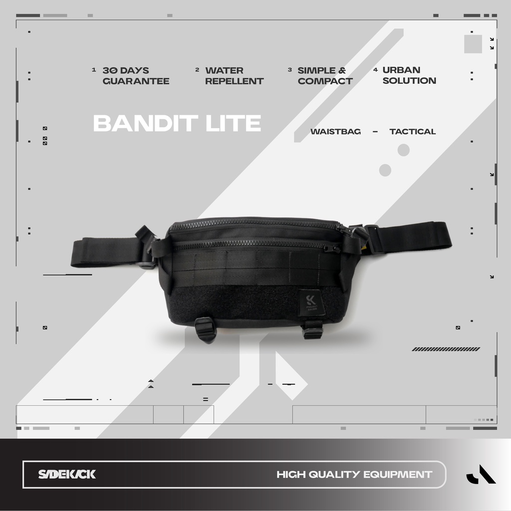 Sidekick Project BANDIT LITE Waistbag Pria Warna Hitam Multifungsi (Tas Selempang + Organizer + Tactical) Bahan Polyester Ukuran 13 x 24 x 9 CM Techwear