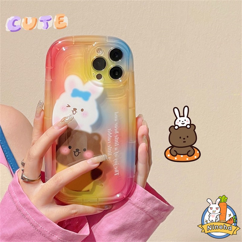 IPHONE Casing Kompatibel Untuk Iphone14 13 12 11 Pro Max X Xr Xs Max8 7 6 6s Plus Se2020Kartun Lovely Rabbit Tpu Silikon Casing Ponsel Tebal Airbag Shockproof Soft Case Cover Pelindung