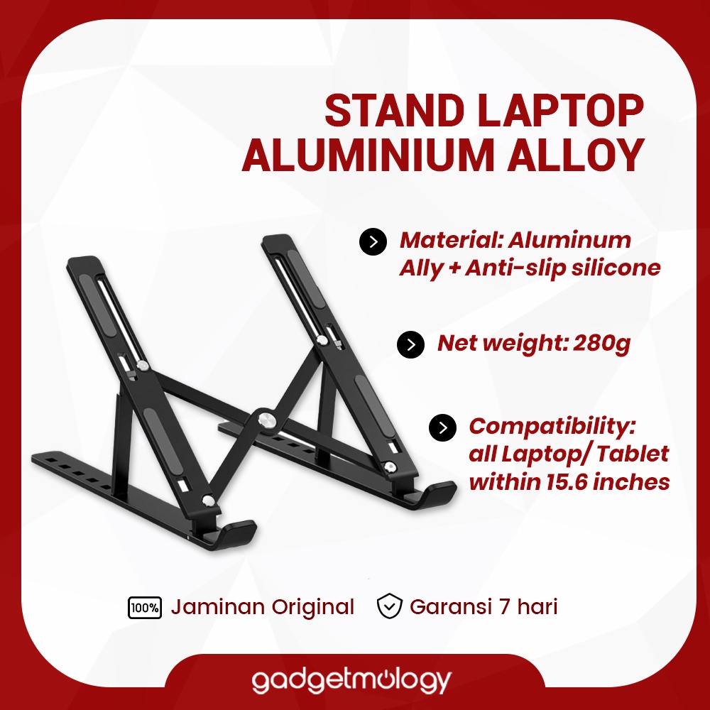 Stand Laptop Aluminium Alloy Dudukan Peninggi Portable 7 Fungsi Adjustment Foldable Macbook Ipad