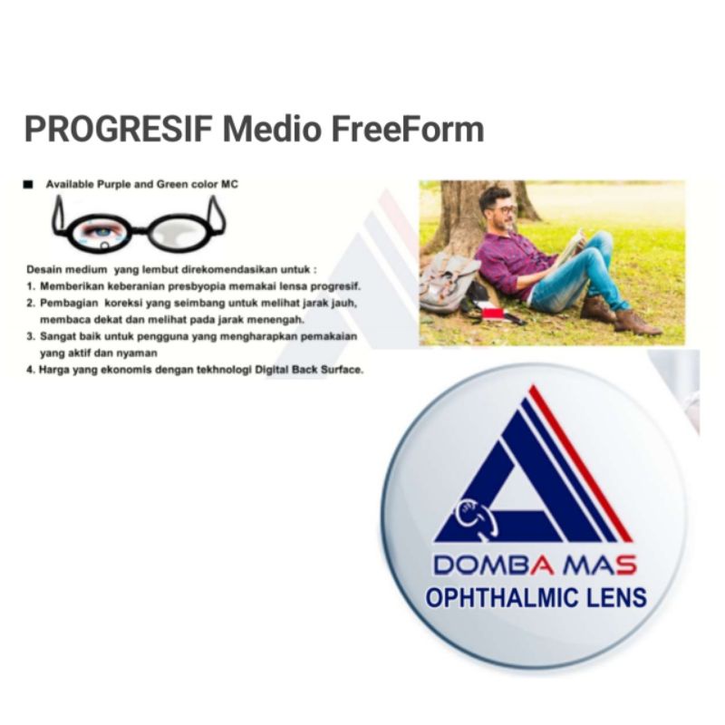 Lensa Progresif (PerForm Medio) 1.56 1.61 1.67 Domas/Domba Mas Ophthalmic lens clear