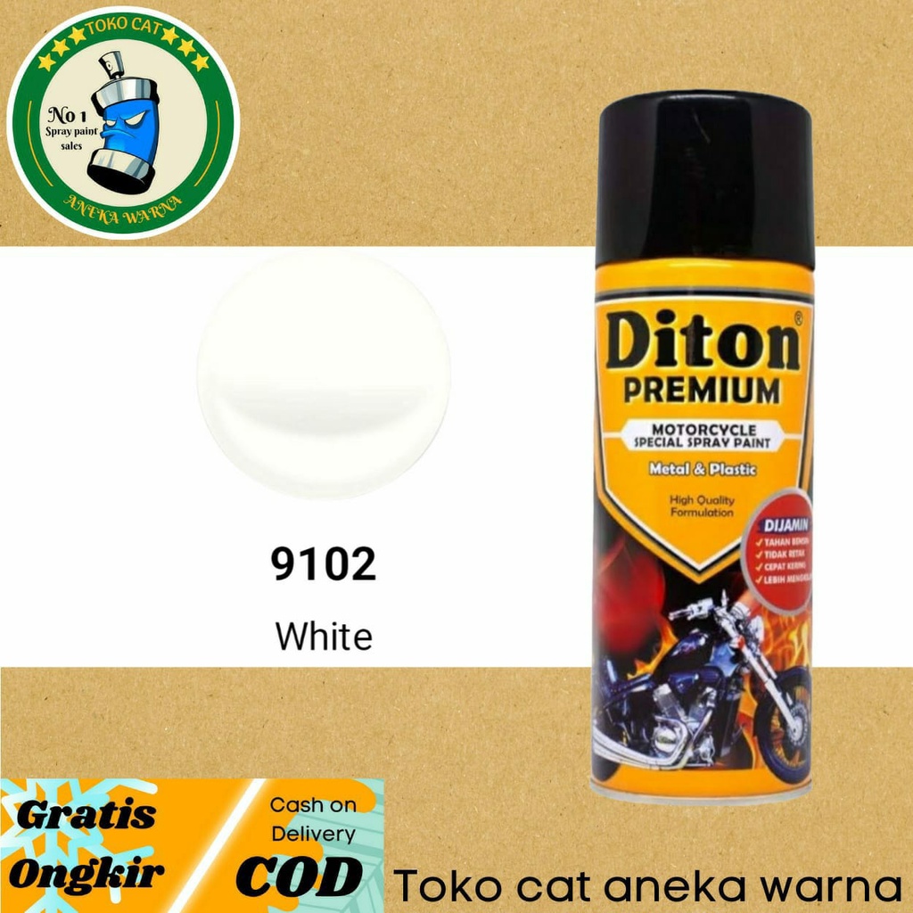 DITON PREMIUM WHITE PUTIH GLOSS GLOSSY 9102 400ML CAT SEMPROT SPRAY PAINT