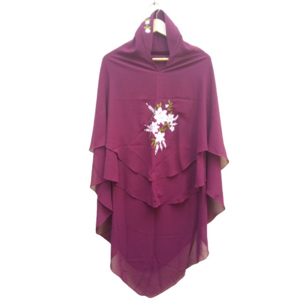 Hijab Khimar Bordir Rose Syari 2 Layers Cerutty Jumbo