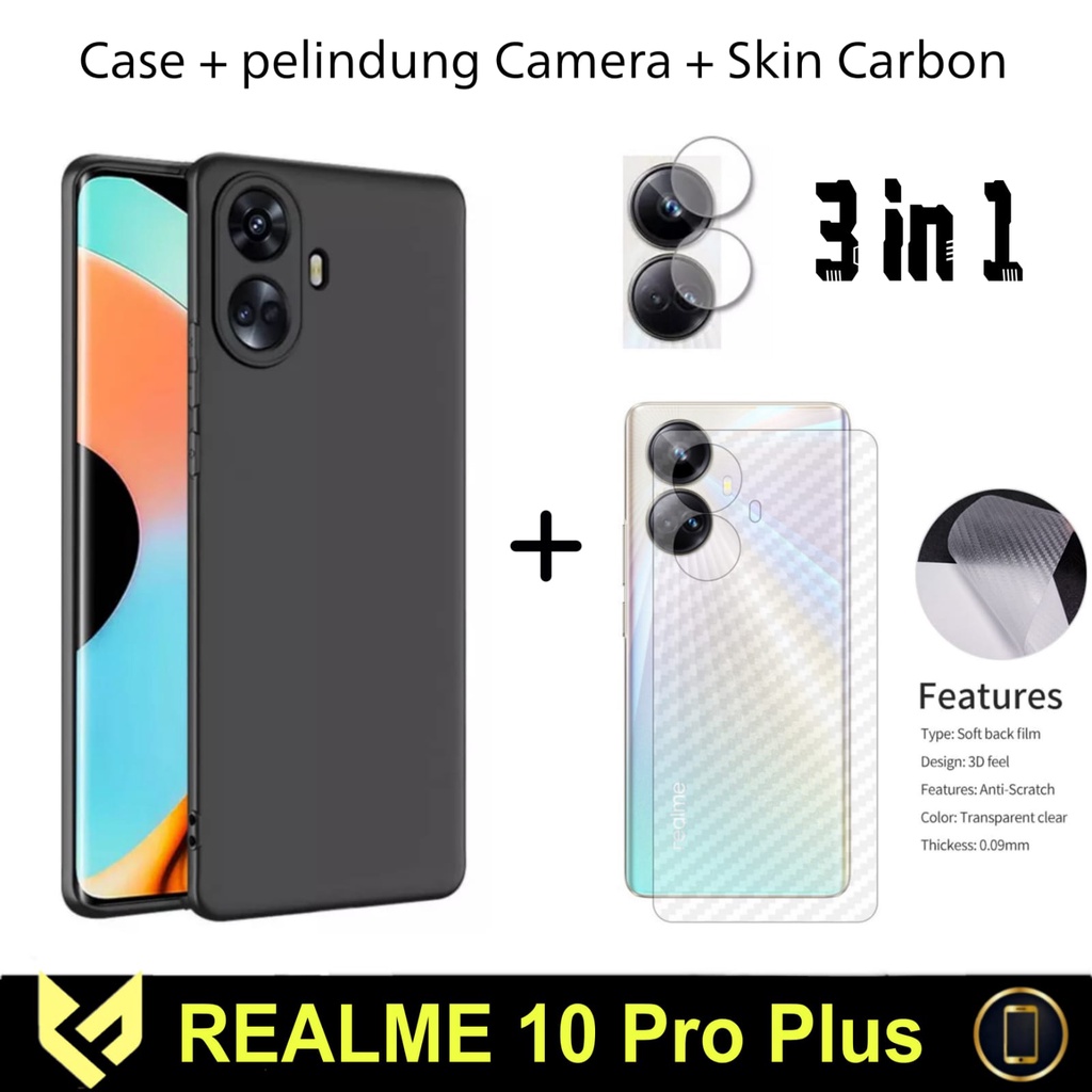 Promo Paket 3IN1 Case Black For REALME 10 PRO PLUS / REALME 10 PRO 5G / REALME 10 SoftCase Premium Black Free Tempered Glass Camera &amp; Garskin