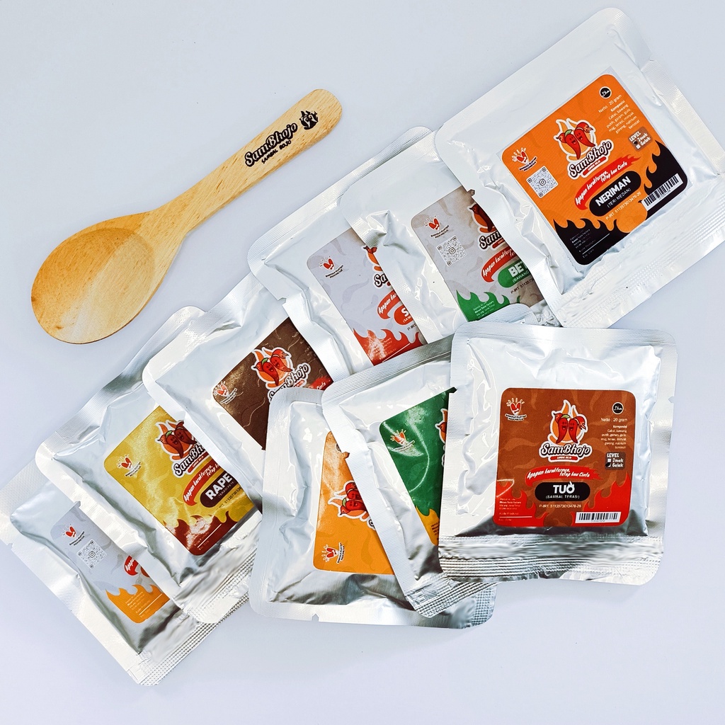 

Sambal Bojo (SamBhojo) Sachet, Sambal Bawang, Terasi, Baby Cumi, Teri Medan, Sambal Roa, Sambal Udang, dll