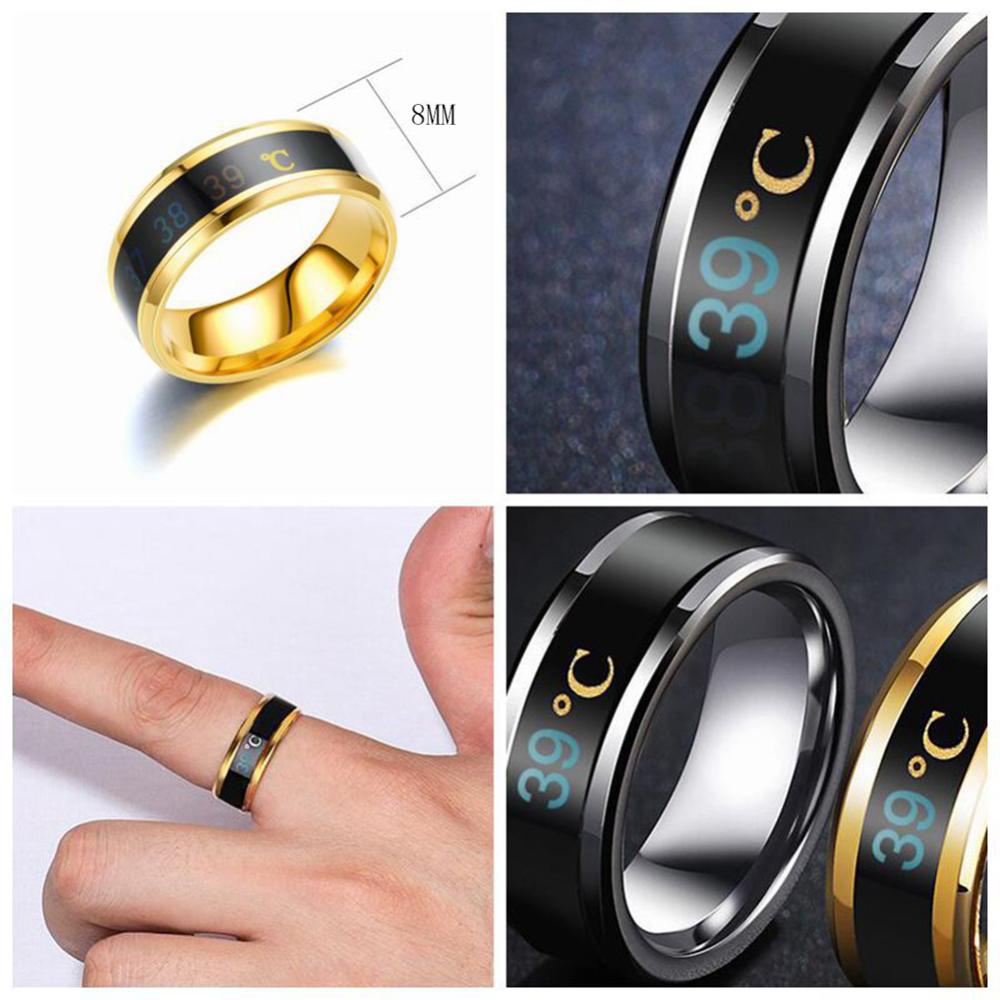 Timekey 8mm Stainless Steel Ring Smart Sensor Suhu Tubuh Cincin Tes Suhu Jari Rings Fashion Real-time Display Untuk Wanita Pria Pasangan Band Pernikahan B5P6