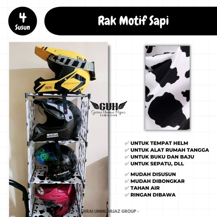 *****] Rak Helm Tempat Helm Rak Susun LEBIH BESAR & KUAT - MOTIF SAPI