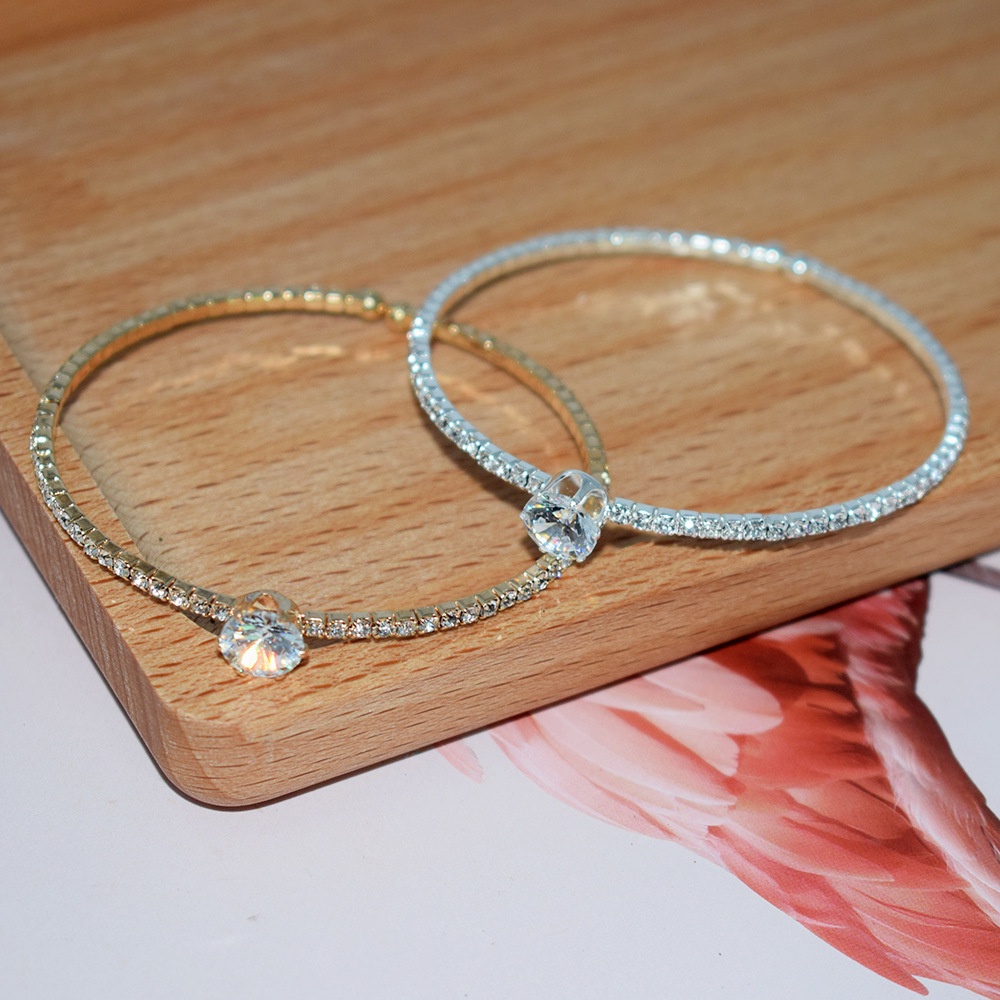 Bridal Single Drain Diamond, Full Diamond Winding Open Bracelet, Gelang Kristal Ladies