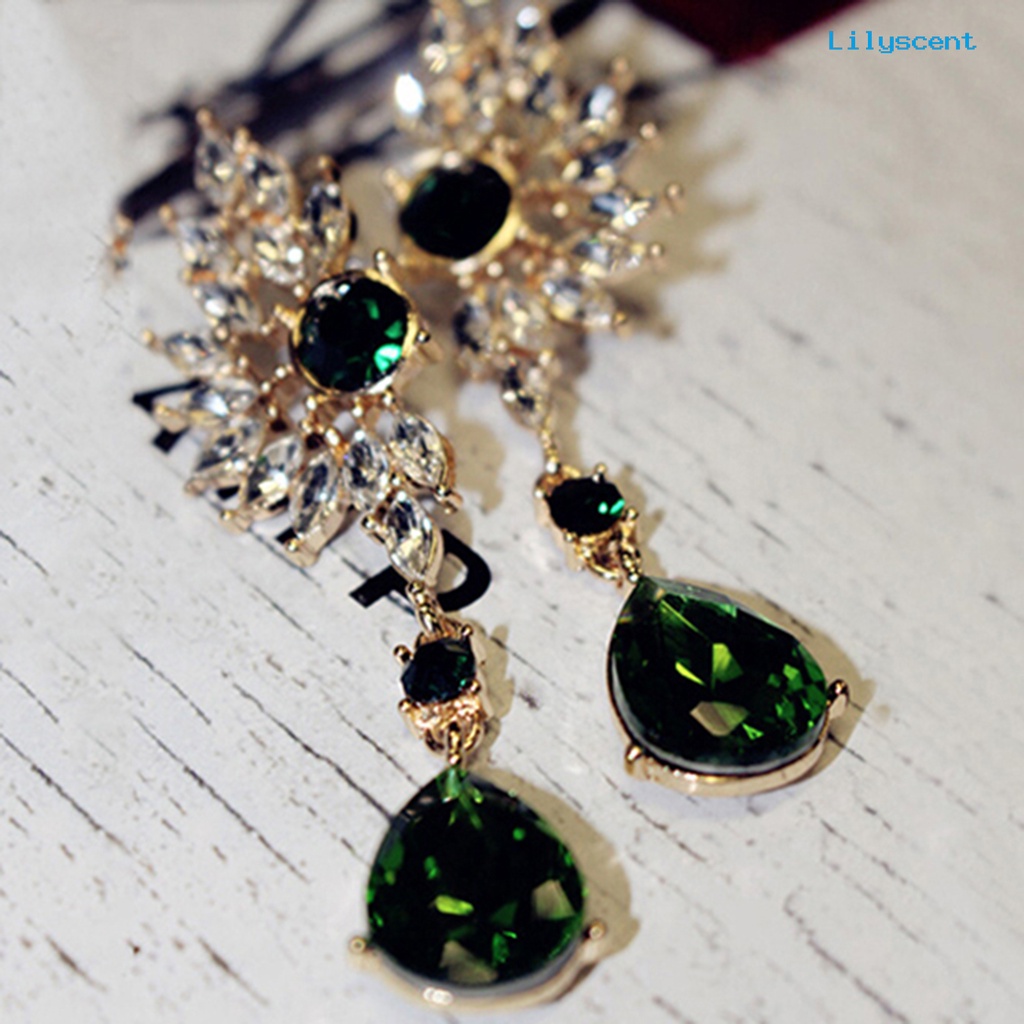 [LS] Wanita Bentuk Sayap Berlian Imitasi Panjang Menjuntai Studs Drop Earrings Perhiasan Charm