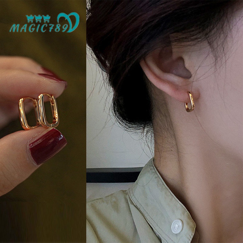 Papaozhu Anting Hoop Persegi Emas Elegan Untuk Wanita Gadis Korea Geometris Earring Chic Fashion Telinga Perhiasan Hadiah