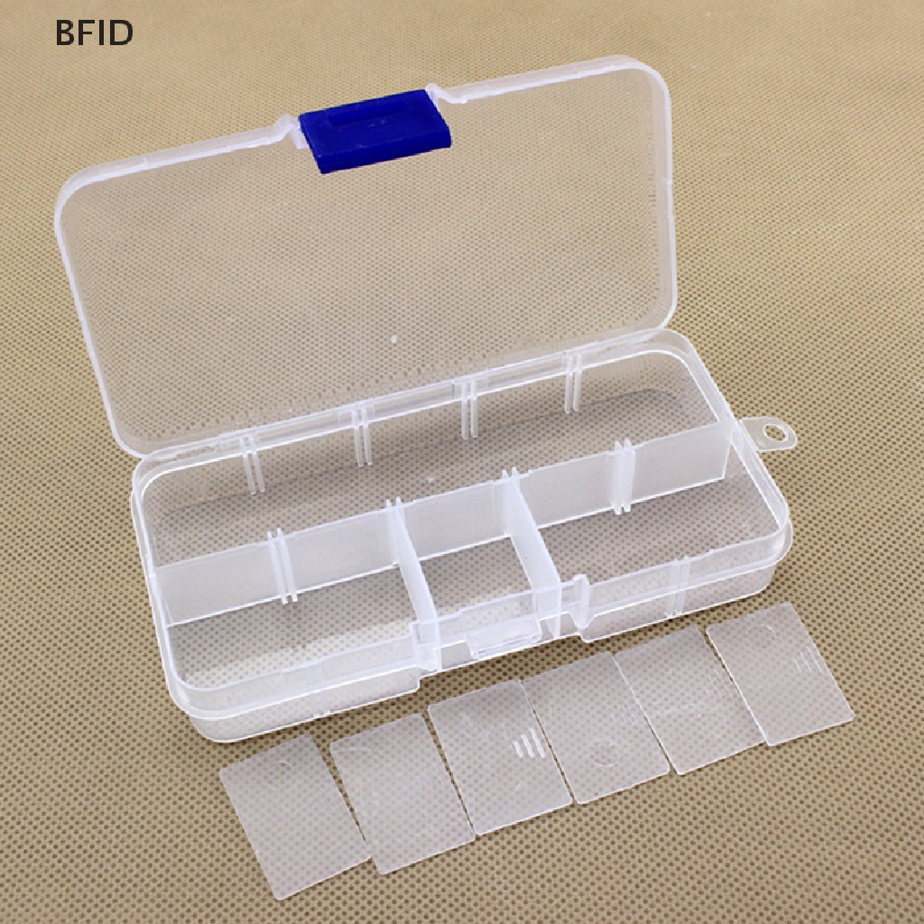 [BFID] 10kisi Kotak Penyimpanan Plastik Transparan Dapat Disesuaikan Untuk Kotak Alat Perhiasan Komponen Kecil Manik Pil Organizer Nail Art Tip Case [ID]