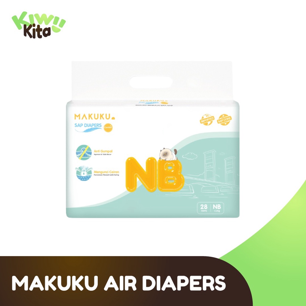 MAKUKU SAP Diapers Comfort+ Tape NB28 / Popok bayi Tipis SAP anti gumpal cepat kering sekali pakai menggunakan perekat yang membuat Nyaman Balita