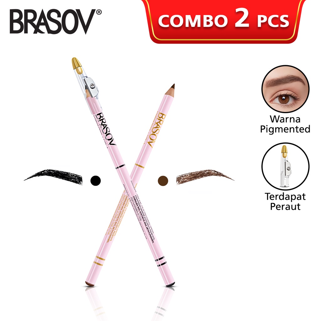 CSP124 – Brasov Eyebrow Pencil 2in1 Pensil Alis Black Brown Hitam Coklat Makeup BPOM