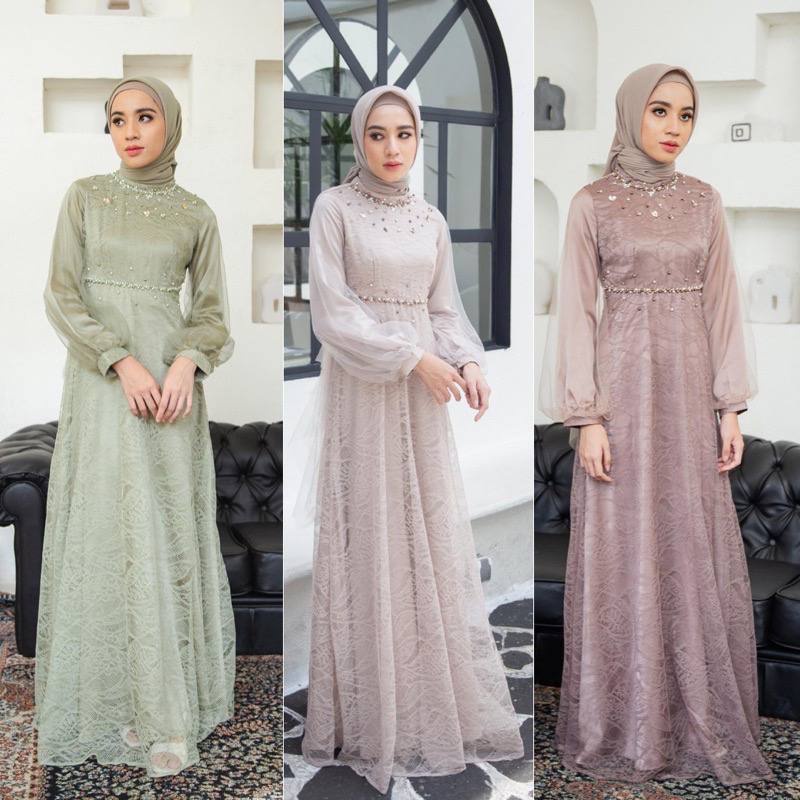 GAMIS LEBARAN BROKAT BRUKAT TILE MODERN WANITA GAMIS PESTA GAMIS MAXI NADINE DRESS GAMIS TUNANGAN KONDANGAN NIKAHAN