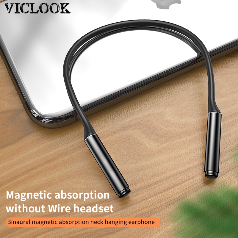 Viclook COD True Wireless Magnetic Suction Neckband Olahraga Headset Bluetooth Bass Stereo Mic IPX5 Headphone Tahan Air