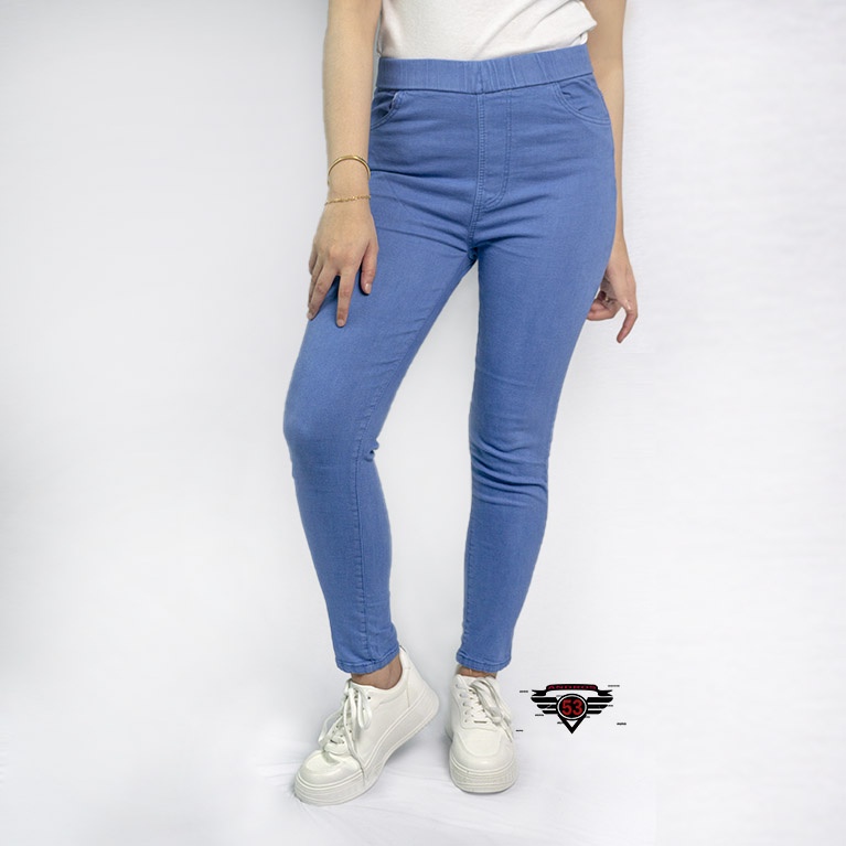 ANDROS 53 - Celana Pinggang Karet Soft Jeans Wanita Ice BlueSize 27-42 - Celana Jeans Pinggang Karet