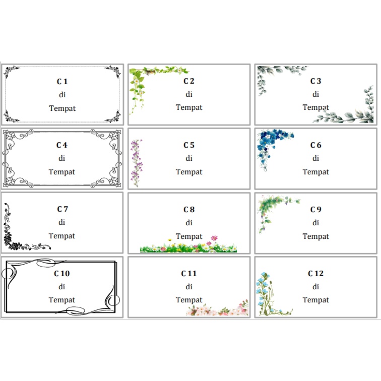 Jual Cetak Label Nama Undangan 103 Motif C Bunga Daun Bingkai Shopee