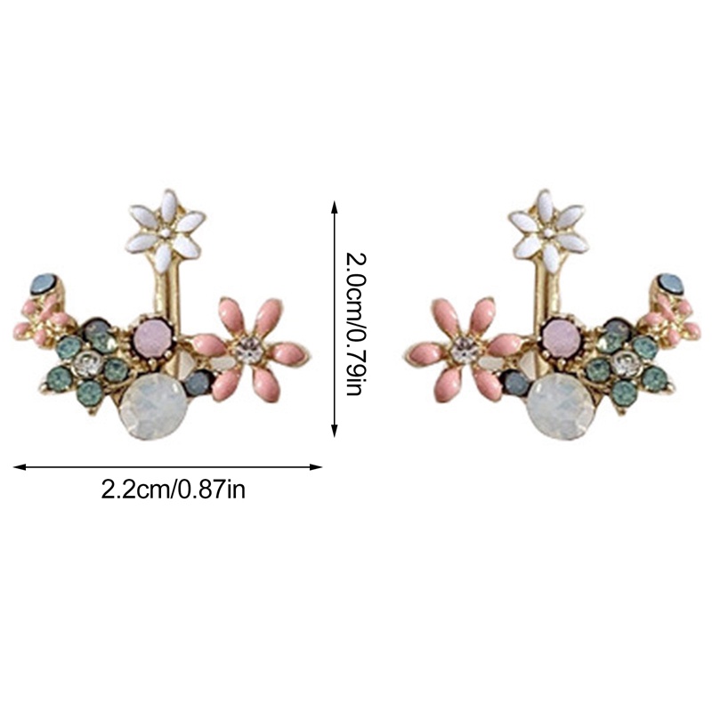 Korea Hot Fashion Perhiasan Segar Lucu Kait Drop Oil Flower Stud Earrings Anting Kristal Untuk Wanita